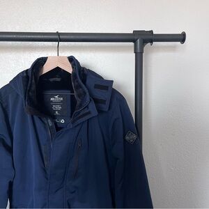 Hollister All Weather Faux Fur Lined Men's Heavy Warm Navy Jacket XL